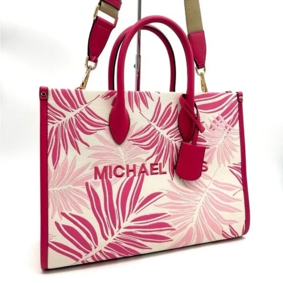 Michael Kors Medium Mirella Tote BagElectric Pink Multi Leather